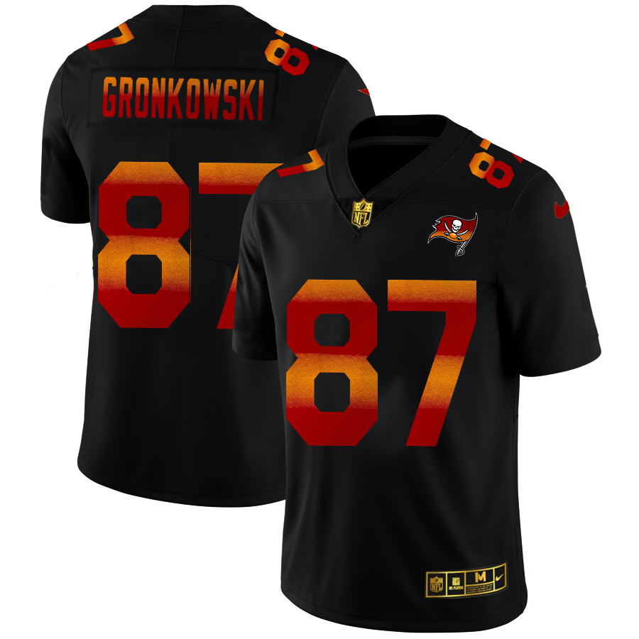 Tampa Bay Buccaneers #87 Rob Gronkowski Men's Black Red Orange Stripe Vapor Limited Jersey