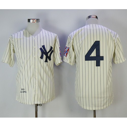 Mitchell And Ness 1939 New York Yankees #4 Lou Gehrig Cream Throwback Stitched Jersey Men's