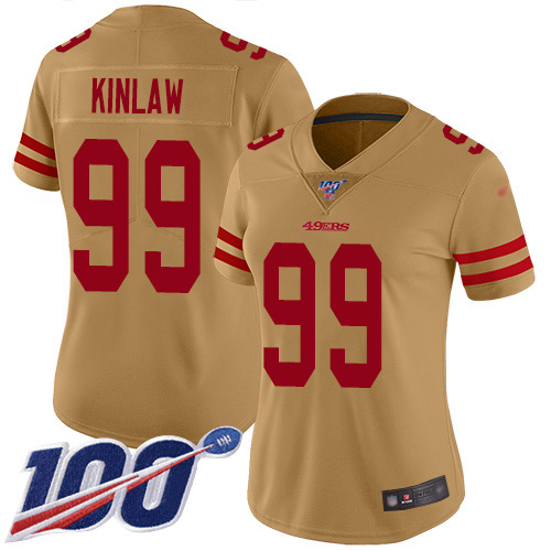 San Francisco 49ers #99 Javon Kinlaw Gold Women's Stitched Limited Inverted Legend 100th Season Jersey Womens