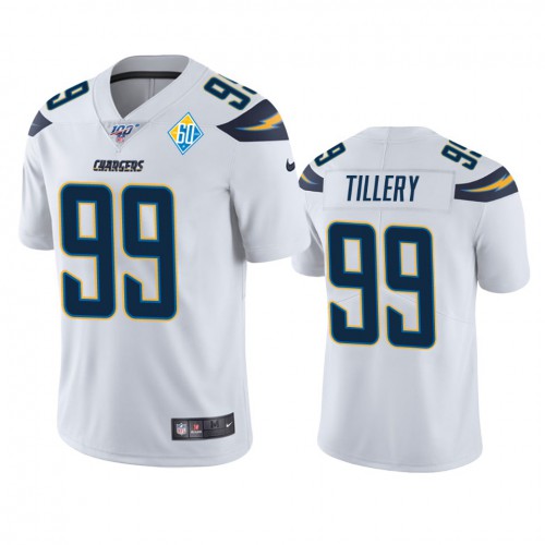 Los Angeles Los Angeles Chargers #99 Jerry Tillery White 60th Anniversary Vapor Limited Jersey Men's