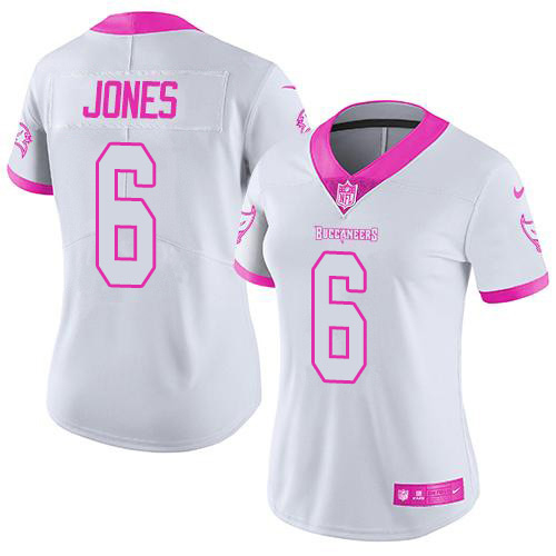 Buccaneers #6 Julio Jones White/Pink Women's Stitched Limited Rush Fashion Jersey