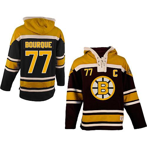 Boston Bruins #77 Ray Bourque Black Sawyer Hooded Sweatshirt Stitched Jersey Men's