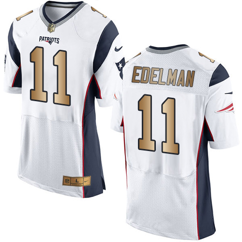 Patriots #11 Julian Edelman White Men's Stitched New Elite Gold Jersey