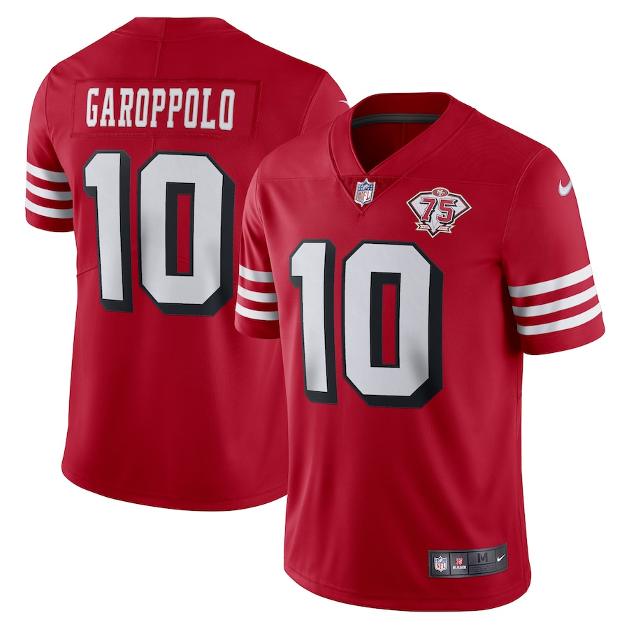 49ers #10 Jimmy Garoppolo Red Rush Youth 75th Anniversary Stitched Vapor Untouchable Limited Jersey