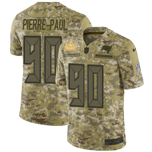 Tampa Bay Buccaneers #90 Jason Pierre-Paul Camo Youth Super Bowl LV Champions Patch Stitched Limited 2018 Salute To Service Jersey Youth
