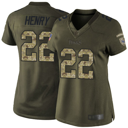 Titans #22 Derrick Henry Green Women's Stitched Limited 2015 Salute To Service Jersey