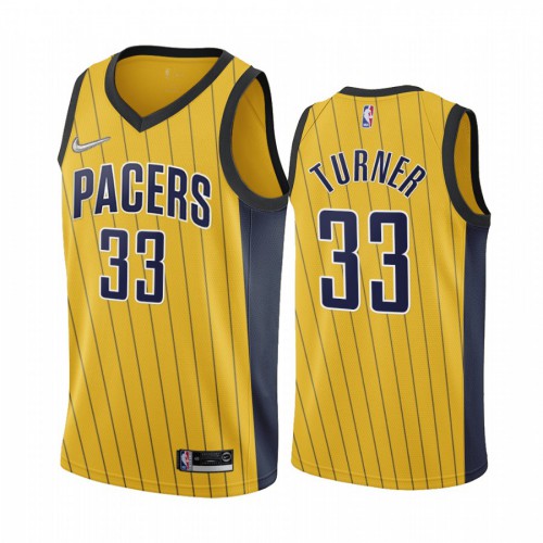 Indiana Indiana Pacers #33 Myles Turner Gold Swingman 2020-21 Earned Edition Jersey Mens
