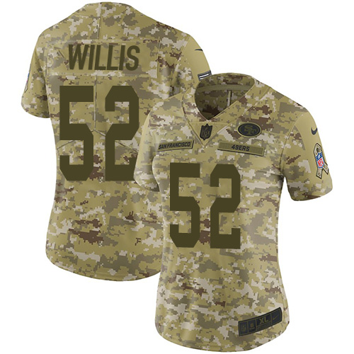 San Francisco 49ers #52 Patrick Willis Camo Women's Stitched Limited 2018 Salute to Service Jersey Womens