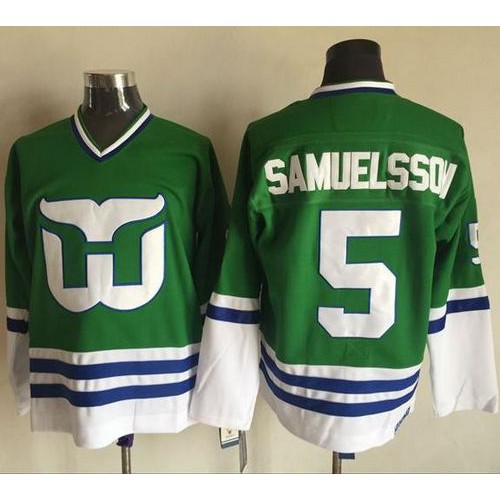 Hartford Whalers #5 Ulf Samuelsson Green CCM Throwback Stitched Jersey Men's