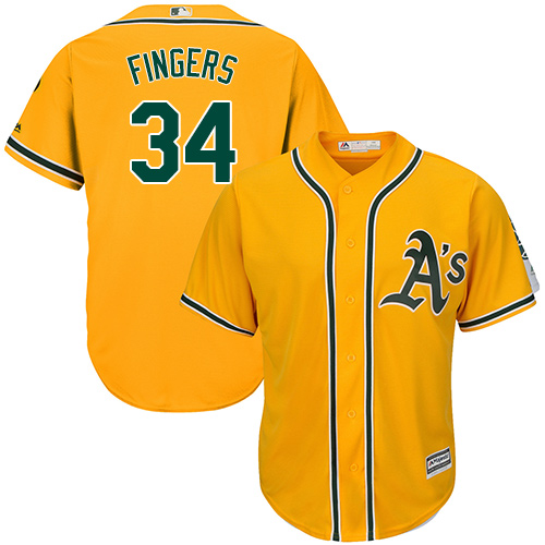 Oakland Athletics #34 Rollie Fingers Gold Cool Base Stitched Youth Jersey Youth