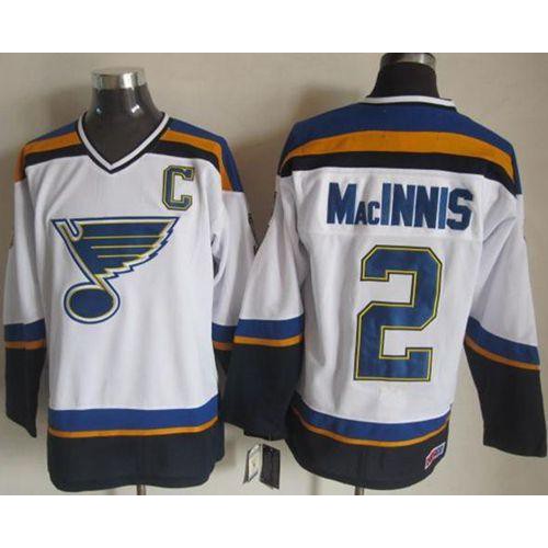 St. Louis Blues #2 Al MacInnis White/Navy CCM Throwback Stitched Jersey Men's
