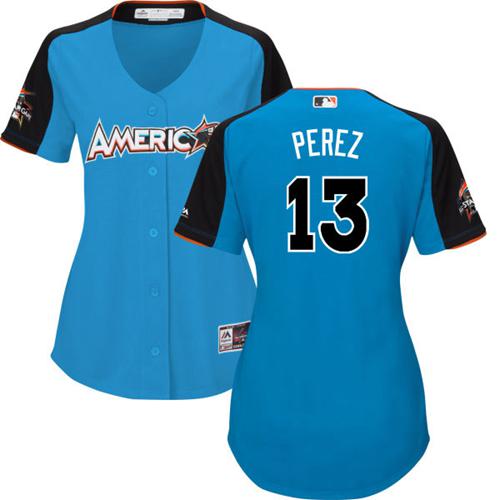 Kansas City Royals #13 Salvador Perez Blue 2017 All-Star American League Women's Stitched Jersey Womens