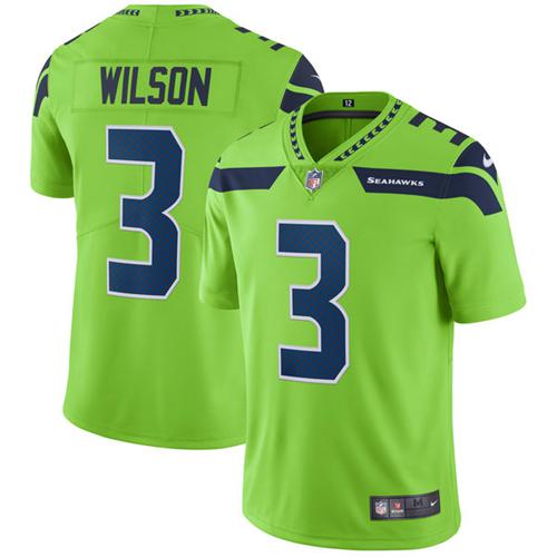 Seattle Seahawks #3 Russell Wilson Green Men's Stitched Limited Rush Jersey Men's