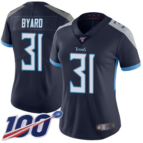 Tennessee Titans #31 Kevin Byard Navy Blue Team Color Women's Stitched 100th Season Vapor Limited Jersey Womens