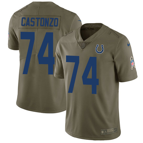 Indianapolis Colts #74 Anthony Castonzo Olive Men's Stitched Limited 2017 Salute To Service Jersey Men's
