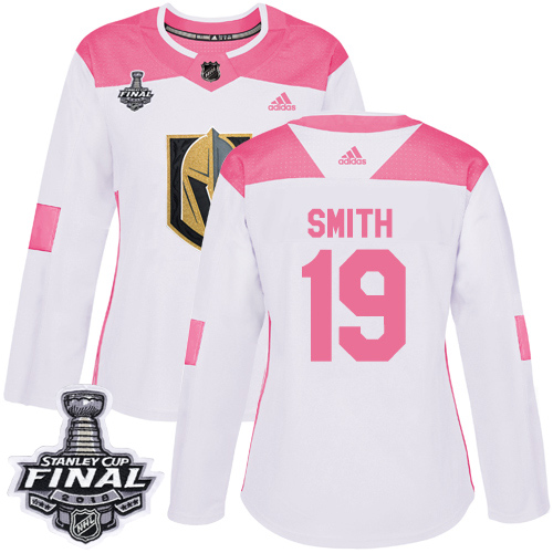 Adidas Golden Vegas Golden Knights #19 Reilly Smith White/Pink Authentic Fashion 2018 Stanley Cup Final Women's Stitched Jersey Womens