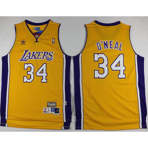 Los Angeles Lakers #34 Shaquille ONeal Yellow Throwback Stitched Jersey Mens