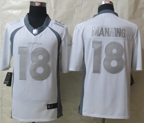 Broncos #18 Peyton Manning White Men's Stitched Limited Platinum Jersey