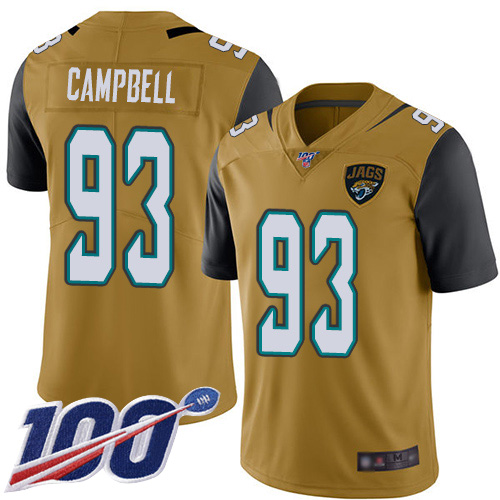 Jacksonville Jaguars #93 Calais Campbell Gold Men's Stitched Limited Rush 100th Season Jersey Men's