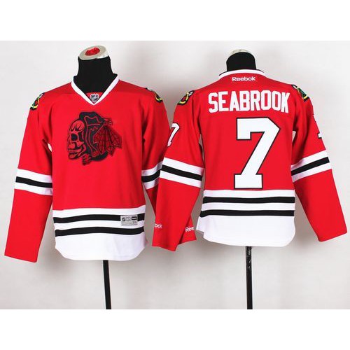 Chicago Blackhawks #7 Brent Seabrook Red(Red Skull) Stitched Youth Jersey Youth