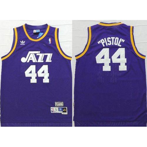 Utah Jazz #44 Pete Maravich Purple Pistol Soul Swingman Stitched Jersey Mens