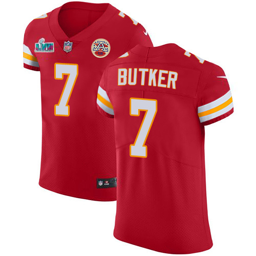 Chiefs #7 Harrison Butker Red Team Color Super Bowl LVII Patch Men's Stitched Vapor Untouchable Elite Jersey