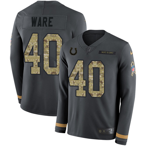 Indianapolis Colts #40 Spencer Ware Anthracite Salute to Service Men's Stitched Limited Therma Long Sleeve Jersey Men's