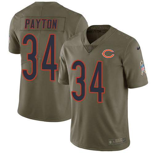 Bears #34 Walter Payton Olive Youth Stitched Limited 2017 Salute To Service Jersey