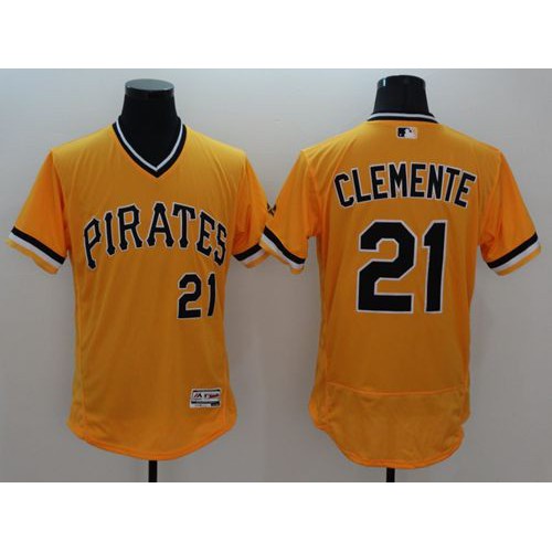 Pittsburgh Pirates #21 Roberto Clemente Gold Flexbase Authentic Collection Cooperstown Stitched Jersey Men's