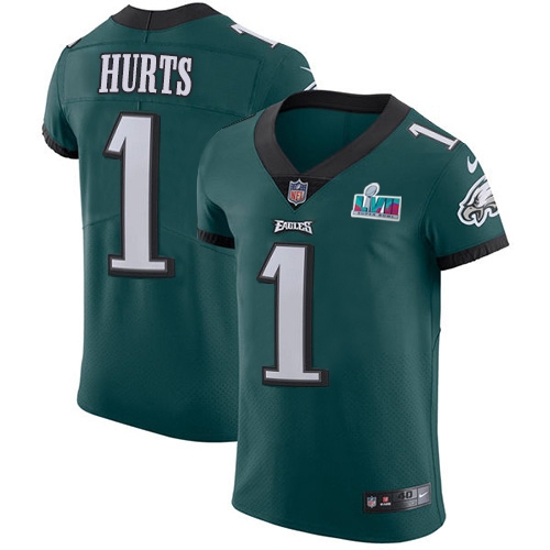 Eagles #1 Jalen Hurts Green Team Color Super Bowl LVII Patch Men's Stitched Vapor Untouchable Elite Jersey
