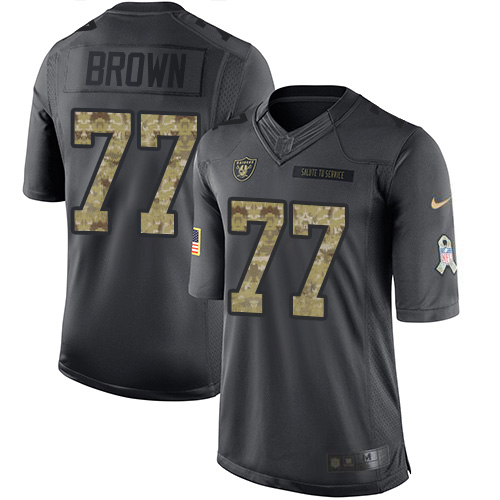 Las Vegas Raiders #77 Trent Brown Black Youth Stitched Limited 2016 Salute to Service Jersey Youth