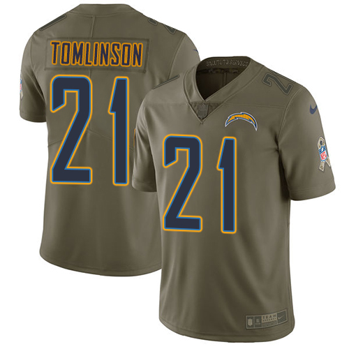 Chargers #21 LaDainian Tomlinson Olive Youth Stitched Limited 2017 Salute To Service Jersey