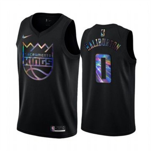 Sacramento Kings #0 Tyrese Haliburton Mens Iridescent Holographic Collection Jersey - Black Mens