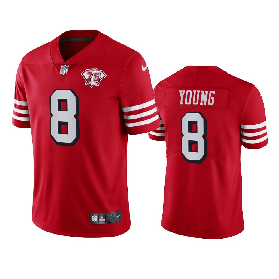 49ers #8 Steve Young Red Rush Men's 75th Anniversary Stitched Vapor Untouchable Limited Jersey
