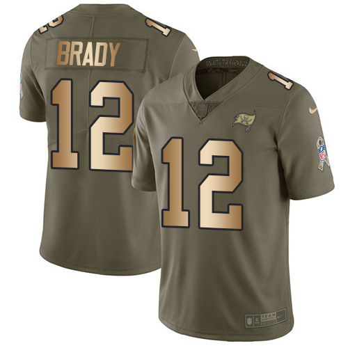Buccaneers #12 Tom Brady Olive/Gold Youth Stitched Limited 2017 Salute To Service Jersey