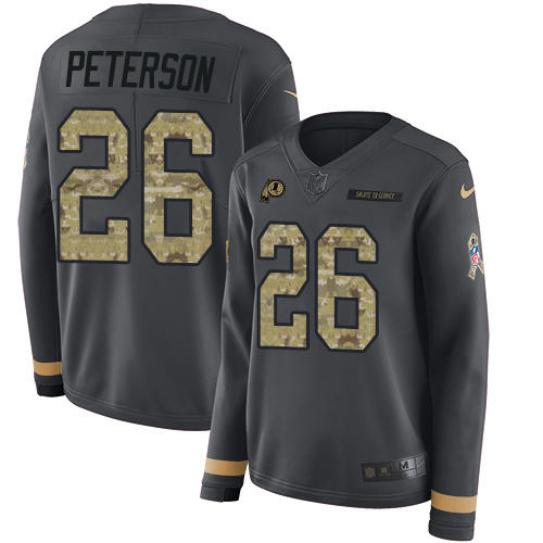 Washington Commanders #26 Adrian Peterson Anthracite Salute to Service Women's Stitched Limited Therma Long Sleeve Jersey Womens