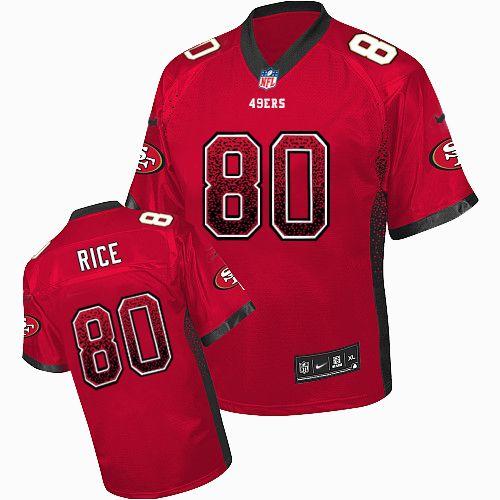 49ers #80 Jerry Rice Red Team Color Men's Stitched Elite Drift Fashion Jersey