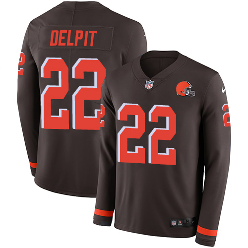 Cleveland Browns #22 Grant Delpit Brown Team Color Youth Stitched Limited Therma Long Sleeve Jersey Youth
