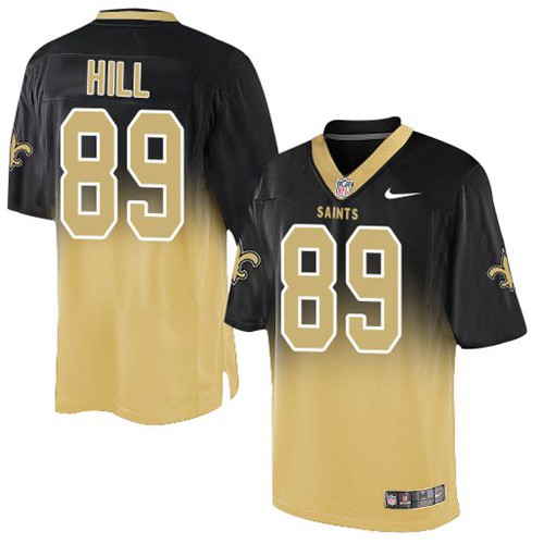 New Orleans Saints #89 Josh Hill Black/Gold Men's Stitched Elite Fadeaway Fashion Jersey Men's