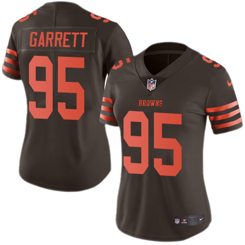 Browns #95 Myles Garrett Brown Women's Stitched Limited Rush Jersey