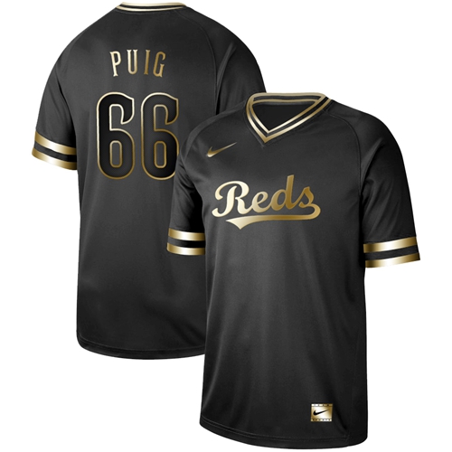 Cincinnati Reds #66 Yasiel Puig Black Gold Authentic Stitched Jersey Men's