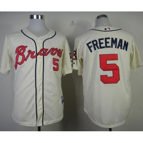 Atlanta Braves #5 Freddie Freeman Cream Cool Base Stitched Youth Jersey Youth