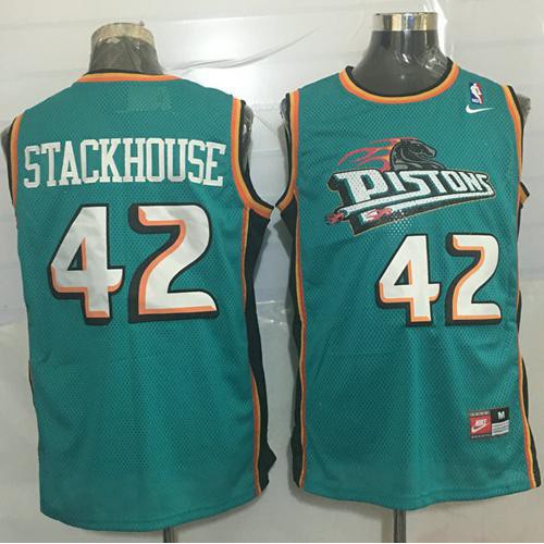 Detroit Pistons #42 Jerry Stackhouse Green Throwback Stitched Jersey Mens