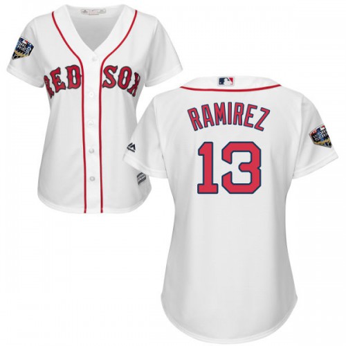 Boston Red Sox #13 Hanley Ramirez White Home 2018 World Series Women's Stitched Jersey Womens