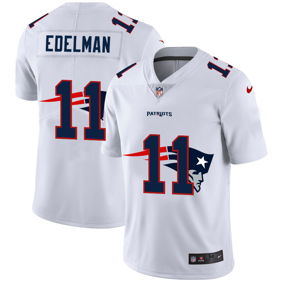 New England Patriots #11 Julian Edelman White Men's Team Logo Dual Overlap Limited Jersey