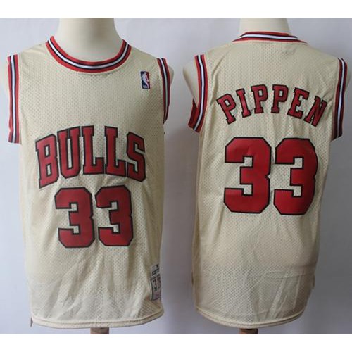 Mitchell And Ness Chicago Bulls #33 Scottie Pippen Cream Throwback Stitched Jersey Mens
