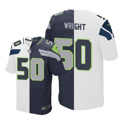 Seattle Seahawks #50 K.J. Wright White/Steel Blue Men's Stitched Elite Split Jersey Men's