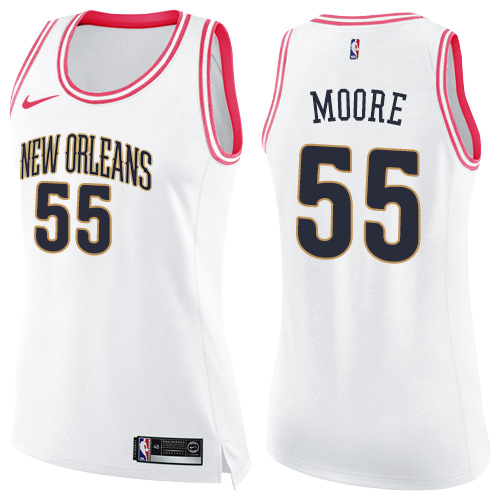 New Orleans Pelicans #55 ETwaun Moore White/Pink Womens Swingman Fashion Jersey Womens