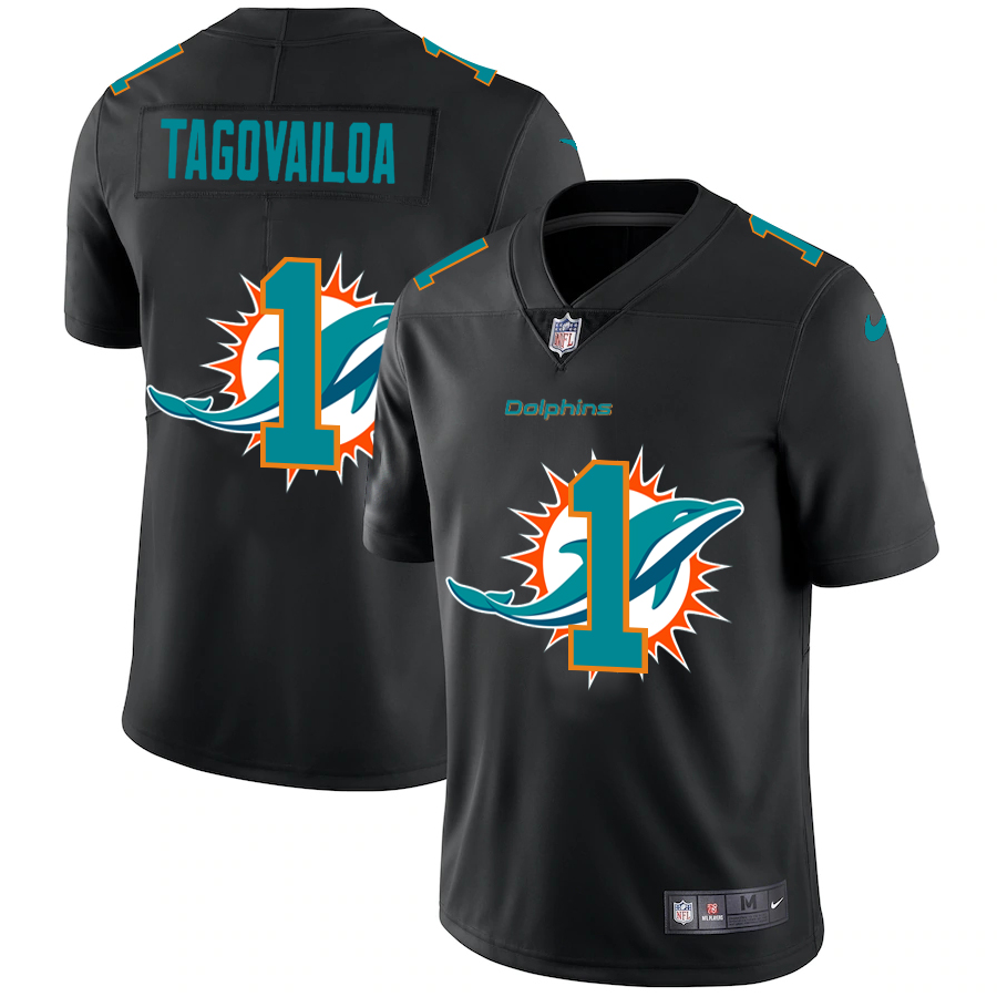 Miami Dolphins #1 Tua Tagovailoa Men's Team Logo Dual Overlap Limited Jersey Black