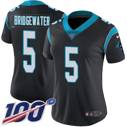 Carolina Panthers #5 Teddy Bridgewater Black Team Color Women's Stitched 100th Season Vapor Untouchable Limited Jersey Womens